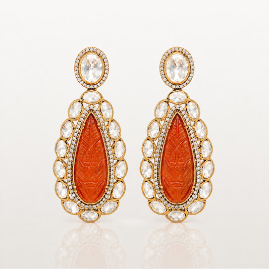 Orange gemstone statement earrings with white stone detailing