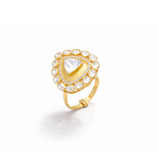 Side view of Noor-e-Dil ring with raised central stone setting