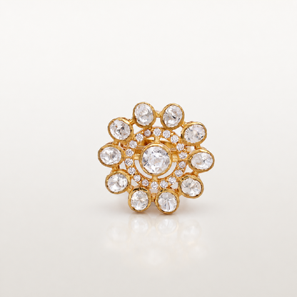 Gold-plated silver floral ring with white stones