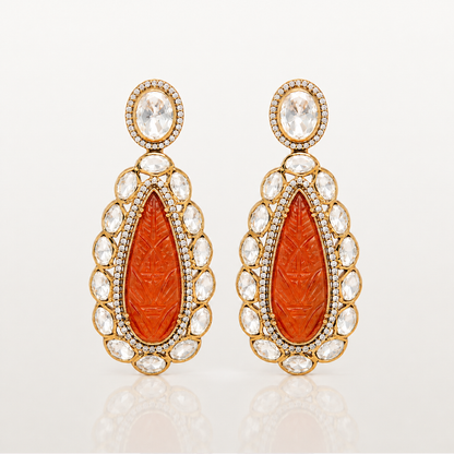 Orange gemstone statement earrings with white stone detailing