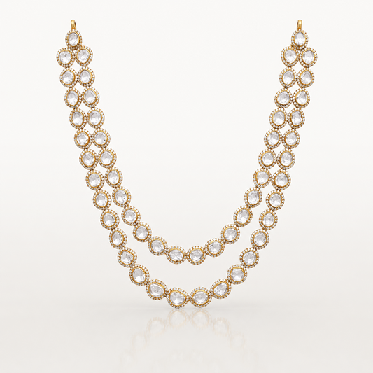 Gold-toned double-layer necklace with oval clear stones