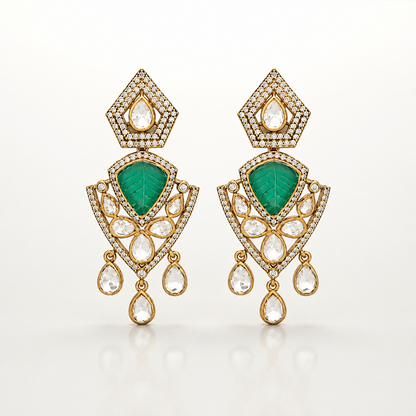 Gold-toned necklace with green gemstones and white stone detailing