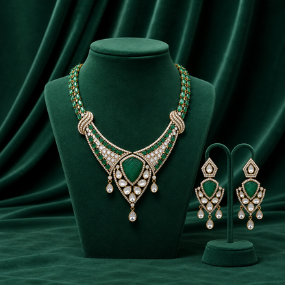 Emerald green statement necklace with teardrop pendant