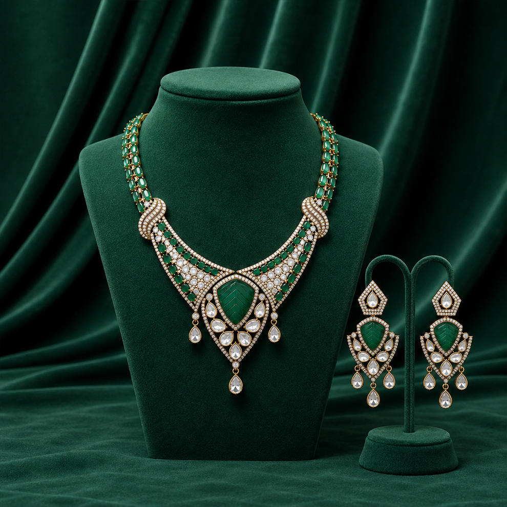 Emerald green statement necklace with teardrop pendant