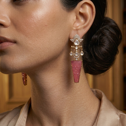 Iravati Earrings by AUTAARA in gold tone with pink and white gemstones