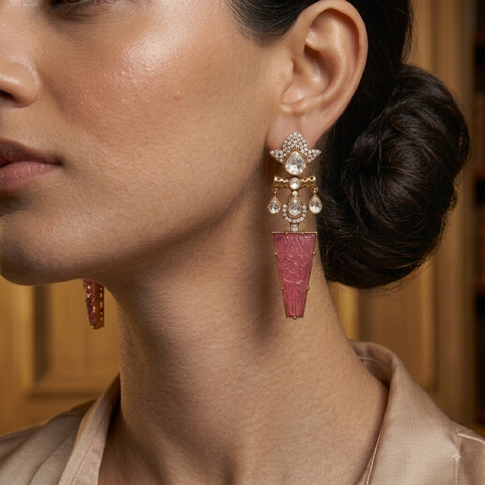 Iravati Earrings by AUTAARA in gold tone with pink and white gemstones