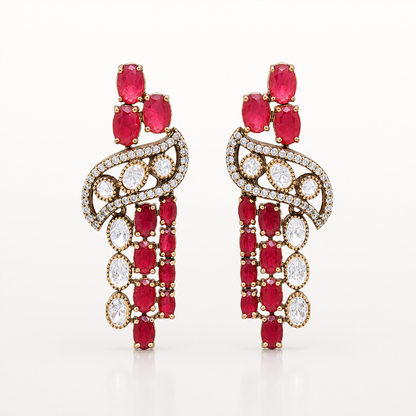 Rangdhara matching earrings with red gemstones and white stone detailing
