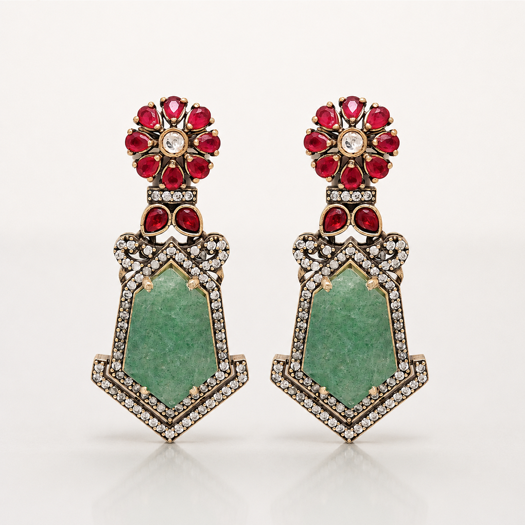 Rangmala necklace set with matching red and green statement earrings