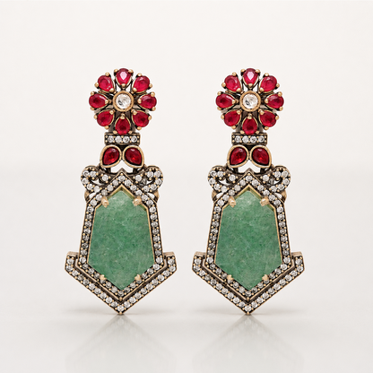 Rangmala necklace set with matching red and green statement earrings