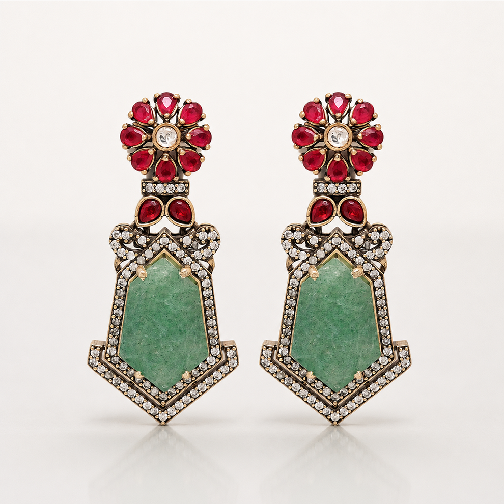 Rangmala necklace set with matching red and green statement earrings