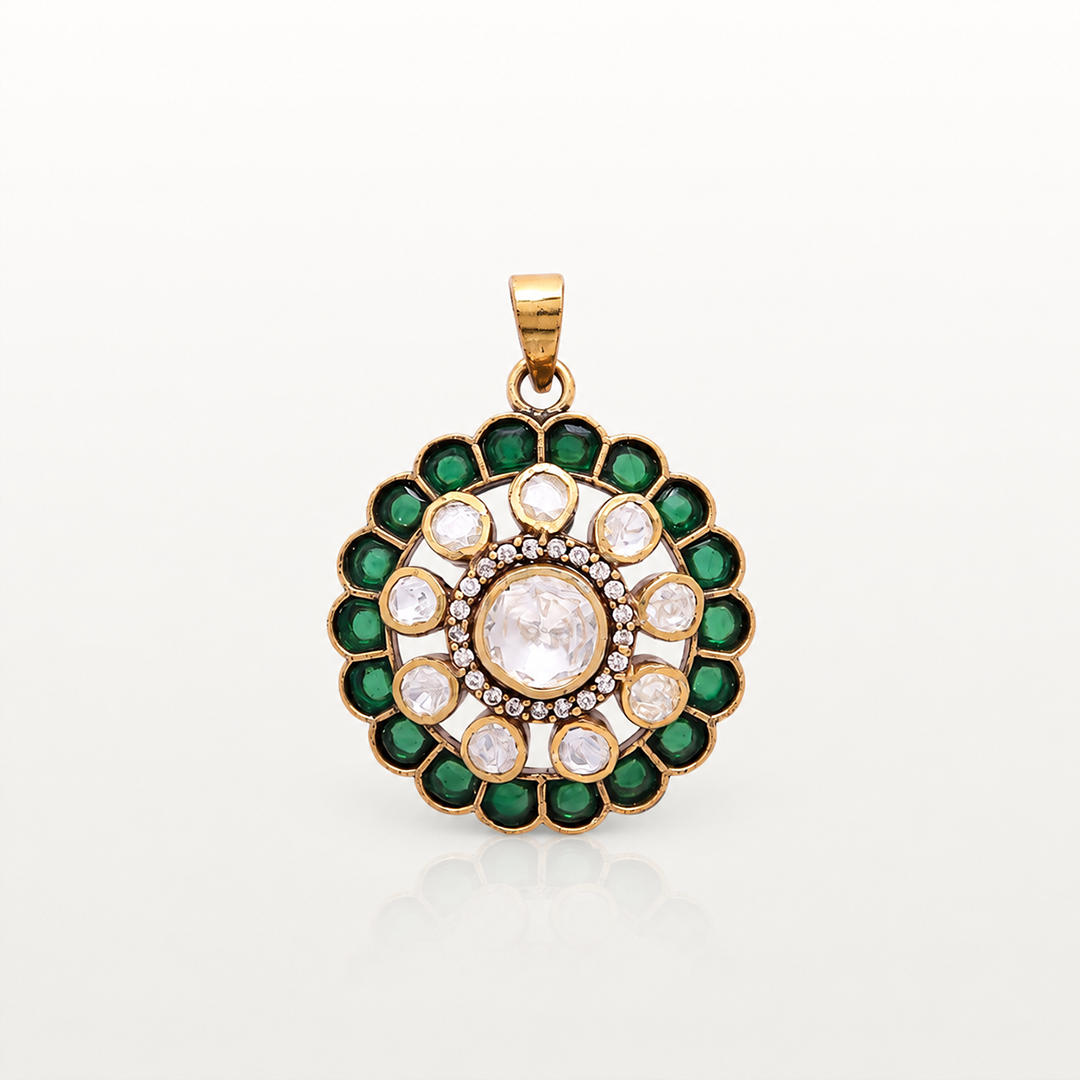 Virelle green coloured stone pendant with clear stone detailing by AUTAARA