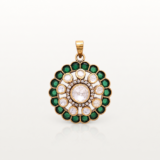 Virelle green coloured stone pendant with clear stone detailing by AUTAARA