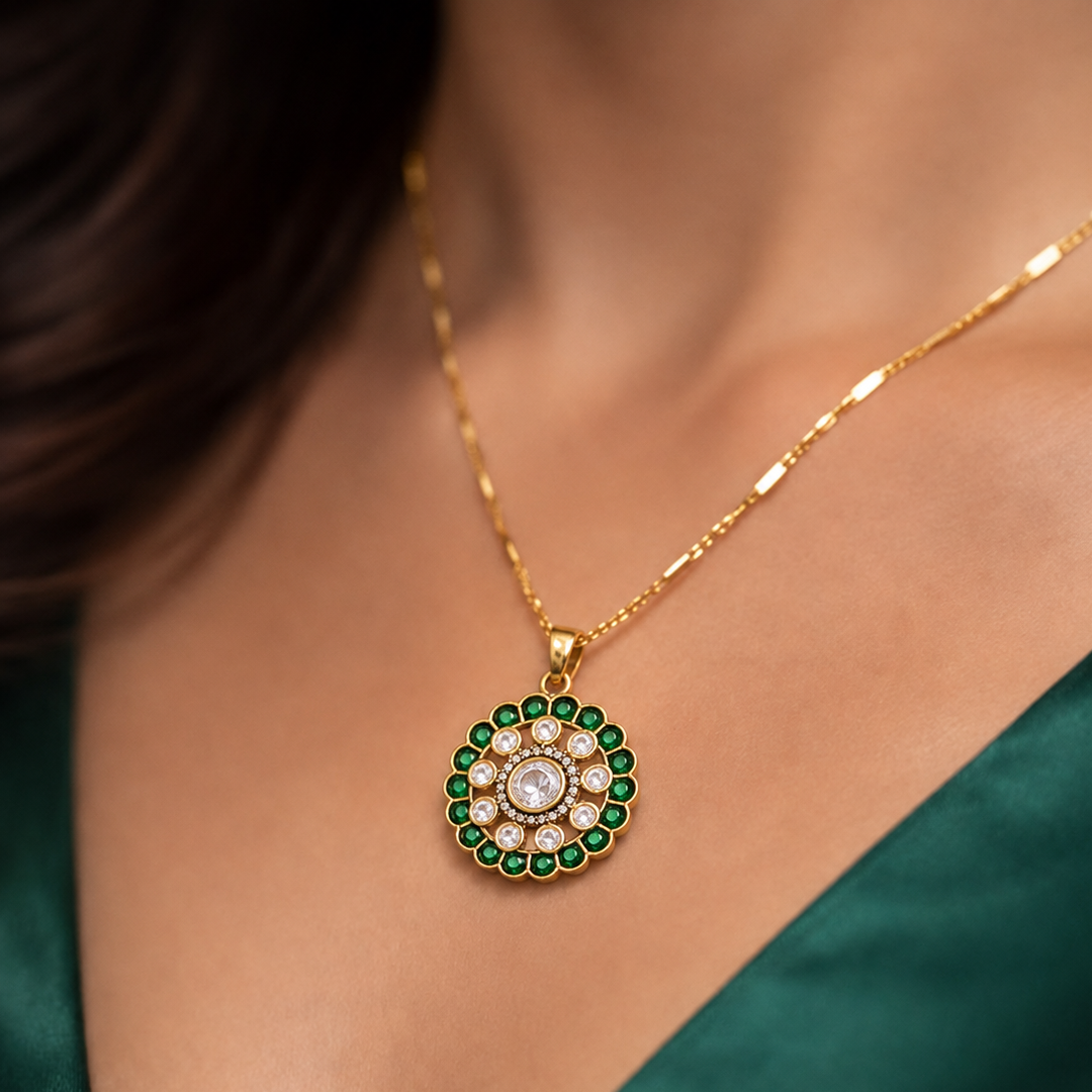 Traditional-inspired Virelle green stone pendant for festive and occasion wear