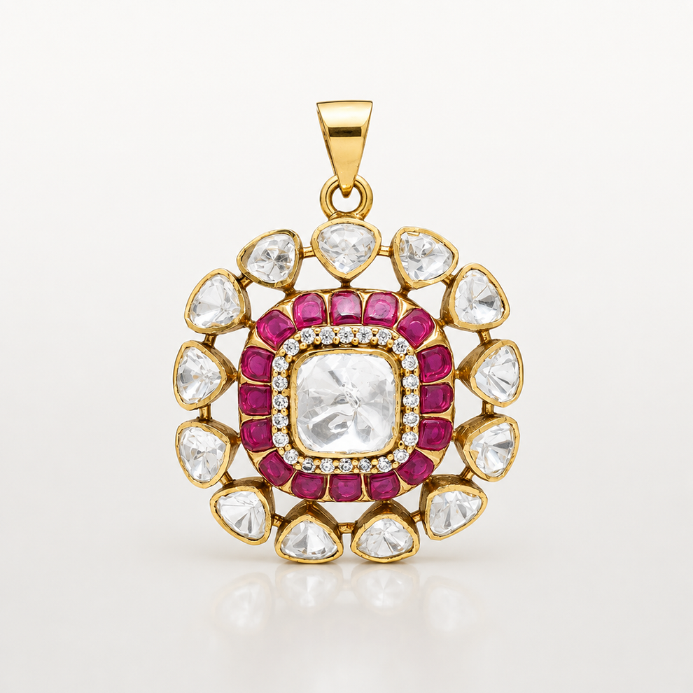 Yuthika pendant with pink and white gemstones