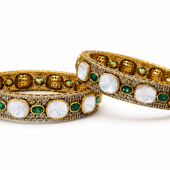 Polki Bangles | Gold Plated 925 Silver Kada Pair